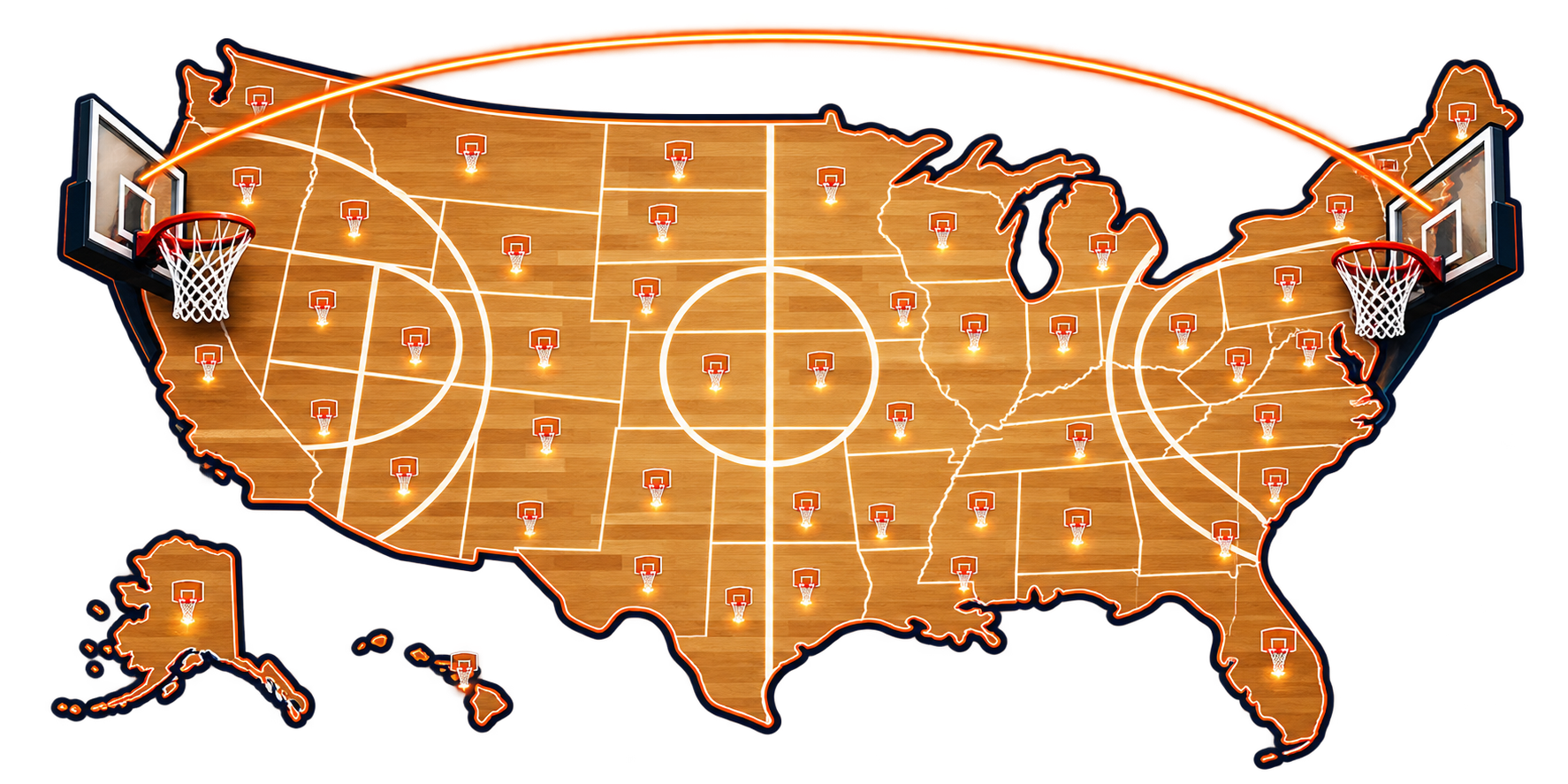 Basketball hoop installer network map — coast to coast across the United States